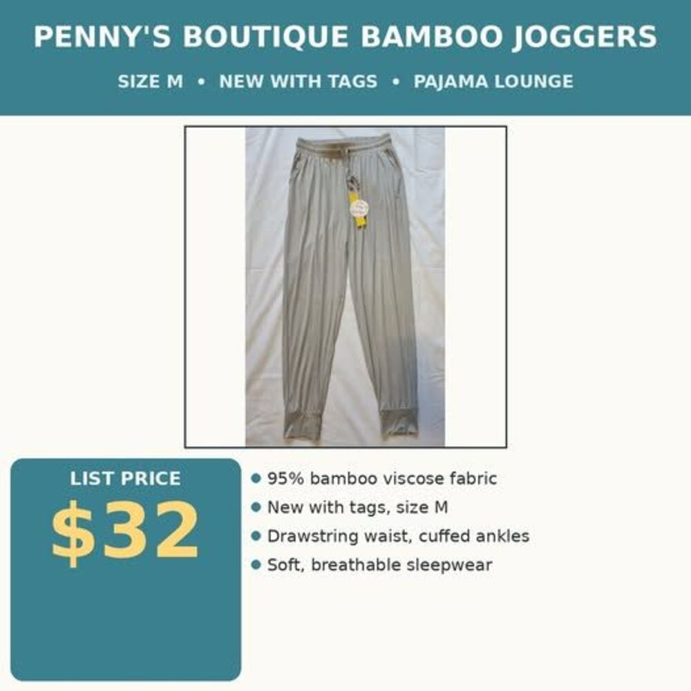 Penny's Boutique Bamboo Joggers M | Women's Pajama Lounge Pants Gray NWT
